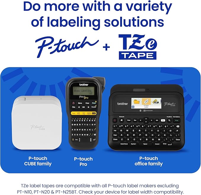 Brother Genuine TZe211~1/4" Black Print on White Label Tape. Each: 0.23 in x 26.2 ft (6 mm x 8 m)
