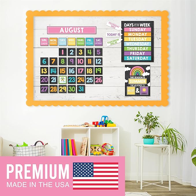 Hadley Designs Classroom Calendar Set Bulletin Board Decorations - School Calendar for Classroom Elementary, Preschool Must Haves, Homeschool & Daycare Essentials, Chalkboard Teacher Calendars