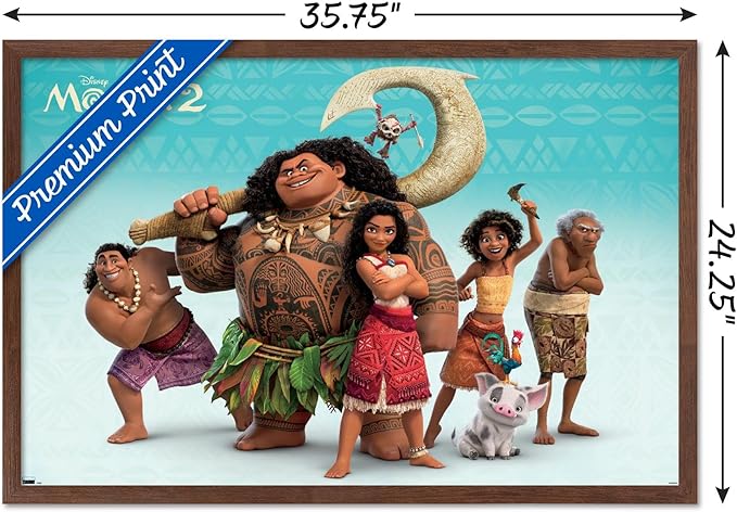 Disney Moana 2 - Group Wall Poster, 34L" x 22.4W", Mahogany Framed Version