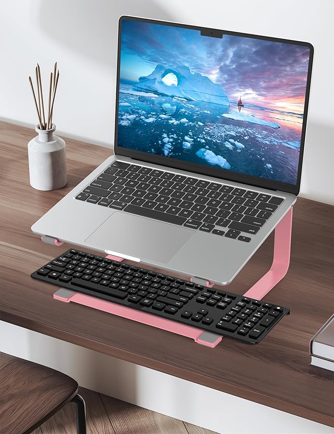 SOUNDANCE Laptop Stand for Desk, Metal Computer Riser, Heavy Stable PC Holder, Ergonomic Laptops Elevator for 12 to 17.3 Inches Notebook Computer, Pink