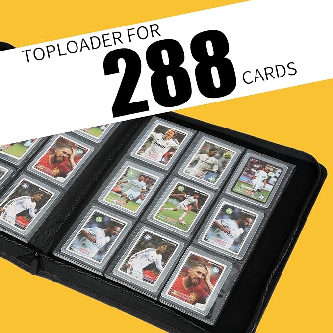 Toploader Binder,Toploader Hard Cases, 9-Pocket Pages Sleeves Hold up 288 Cards.Toploader Card Binder with Sleeves for “3×4” rigid，Card Holder(black)