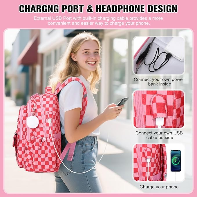 Bevalsa Backpack for Gilrs, 3PCS Corduroy Kids Backpack Set with Lunch Box & Pencil Pouch, Bookbag Daypack Laptop Bag for Women Teens Elementary Middle High School