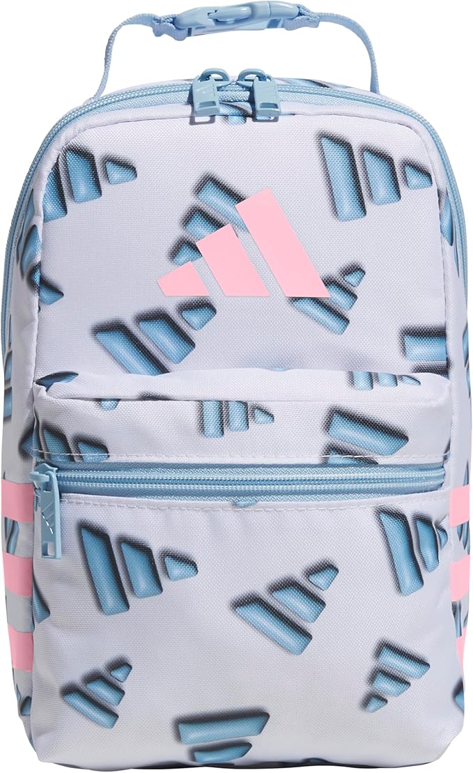 adidas Santiago Lunch Bag Cooler for Women and Men, Insulated Food Container Box with Mesh Pocket, 3D AOP White/Clear Sky Blue/Clear Pink/3.0, One Size