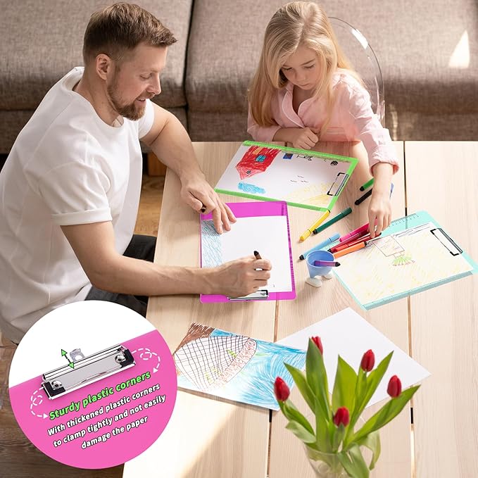 40 Pcs Plastic Clipboards Bulk with Scale Lines 20 Assorted Colors Clear Colored Clip Board 12.5 x 9 in Standard A4 Letter Size Low Profile Clipboard Portable for Classroom Office Supplies Students