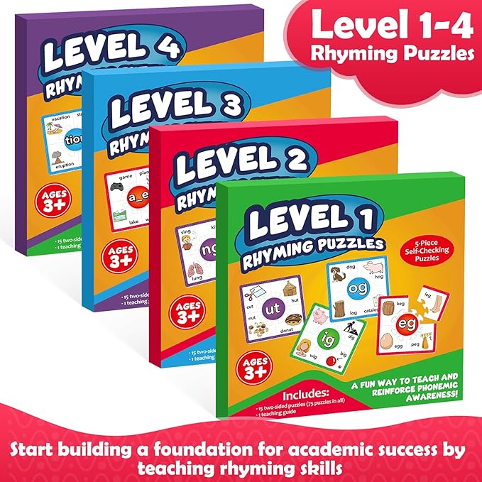 Torlam Phonics Puzzle, Rhyming Games Phonics Games Flash Cards for Kids Toddler, Learn to Read Spelling Reading Sight Words, Digraphs Blends Site Words for Preschool Kindergarten Homeschool Supplies