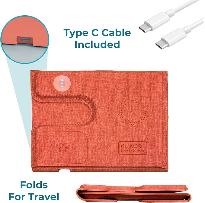 BLACK+DECKER 3 in 1 Charging Station for Apple Multiple Devices, Wireless Foldable Travel Charger for Multiple Devices iPhone 17 16 15 14 13 Pro Max Plus Apple Watch Series/AirPods (Coral Rose)