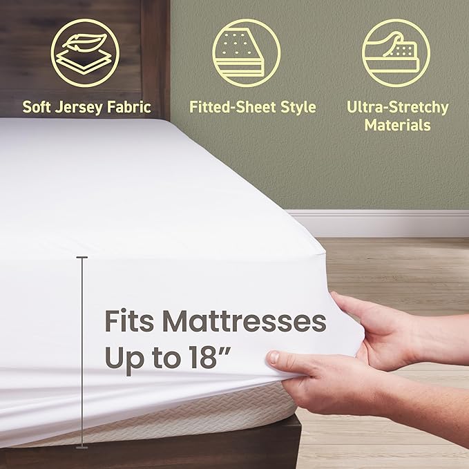 SafeRest Waterproof Mattress Protector Twin XL Size – Absorbent Breathable Soft Fitted Bed Cover with 18" Deep Stretchable Pockets – Machine Washable Twin XL Mattress Cover