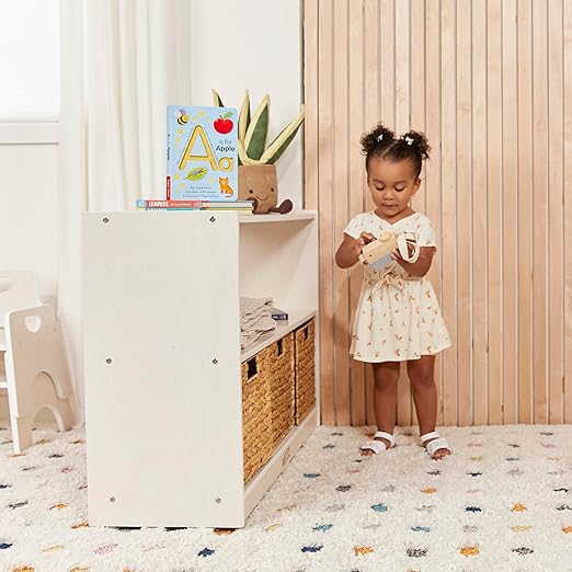 ECR4Kids 2-Shelf Mobile Island Storage Cabinet, Classroom Furniture, White Wash