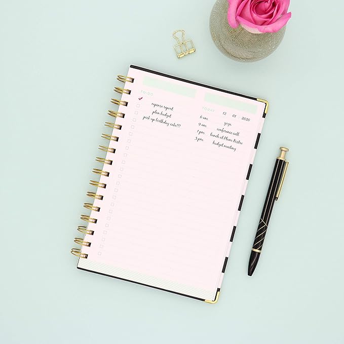 Blue Sky Day Designer for Today To-Do Notebook, 160 Ruled Pages, Twin-Wire Binding, Hardcover, 5.75'' x 8.5'', Black Stripe