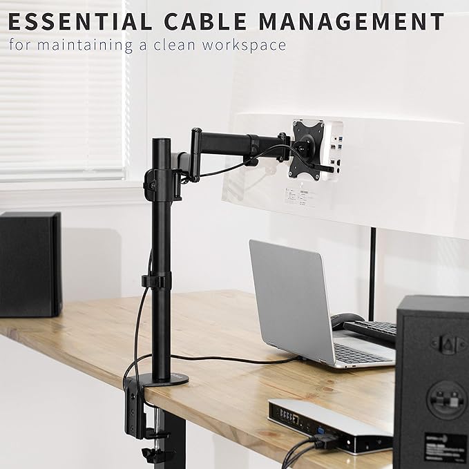 VIVO Single 13 to 32 inch Computer Monitor Desk Mount, Extra Long Adjustable Arm, VESA Stand for 1 Screen, Max VESA 100x100, Black, STAND-V101N