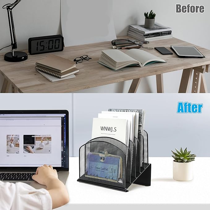 Inclined Desk File Organizer,Vertical File Folder Holder Stand Metal Rack File Sorter for Office Classroom Desktop Organization