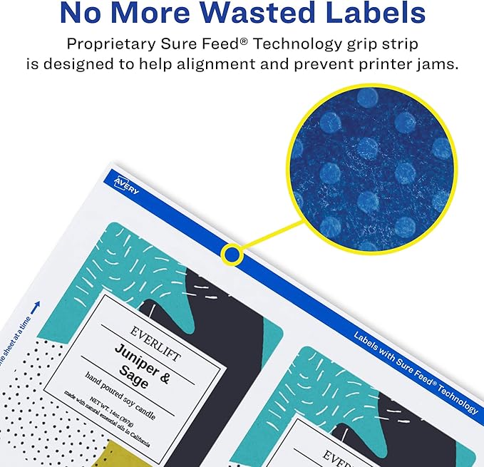 Avery Glossy White Rectangle Labels, Sure Feed Technology, 4" x 3", 400 Glossy White Labels, Print-to-The-Edge, Permanent Adhesive, Laser/Inkjet Printable