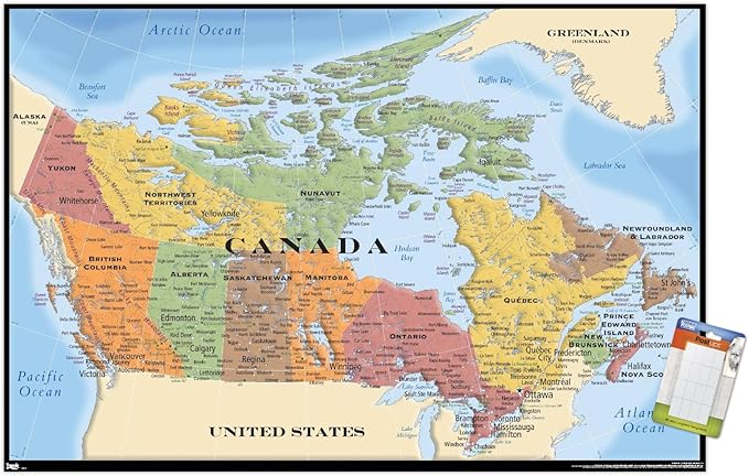 Trends International Map-Canada Wall Poster, 22.375" x 34", No Frame, Poster & Mount Bundle for Kids Room