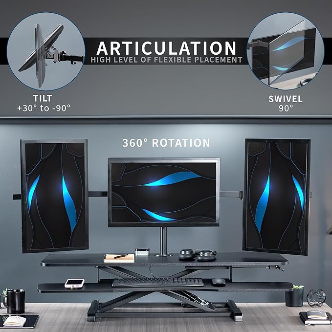 VIVO Height Adjustable 48 inch Standing Desk Converter with Triple 21.5 to 27 inch Monitor Mount, Extra Large Desk Riser, Black, DESK-KIT-48KB3C