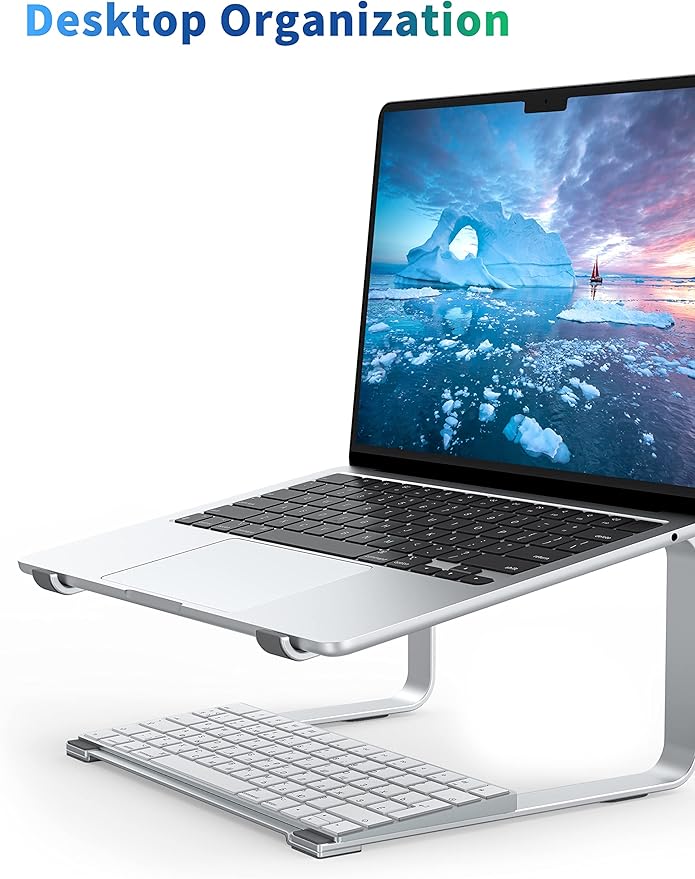 SOUNDANCE Laptop Stand for Desk, Metal Computer Riser, Heavy Stable PC Holder, Ergonomic Laptops Elevator for 12 to 17.3 Inches Notebook Computer, Silver