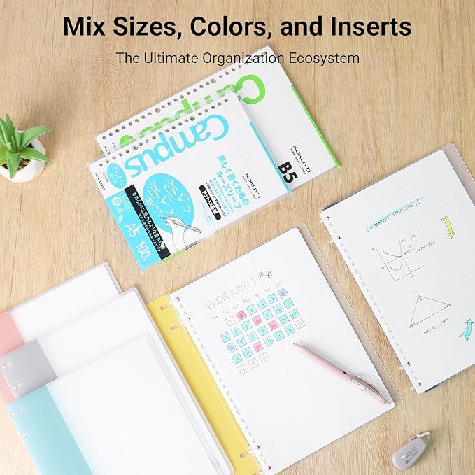 KOKUYO Campus 2x2 Spiral Binder Notebook Set, A5 Refillable Notebook + 60 Refill Papers with 5x5 Graph Ruled, 40 Sheet Capacity, Gray, Perfect for Work, Study & Journal, Japan Import