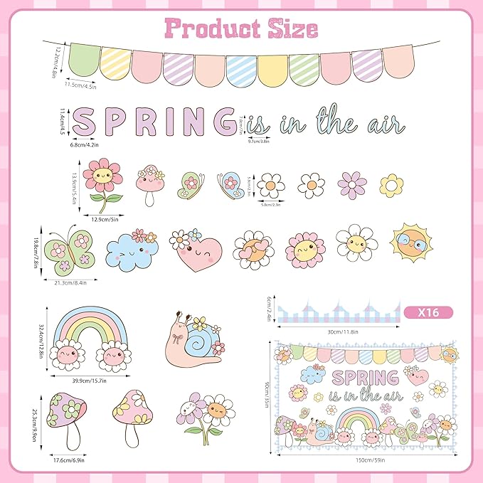 Spring Bulletin Board Set Spring Classroom Decorations is in The Air Flower Cutouts for Classroom School Office Chalkboard Home Wall Window Door Spring Decor Supplies