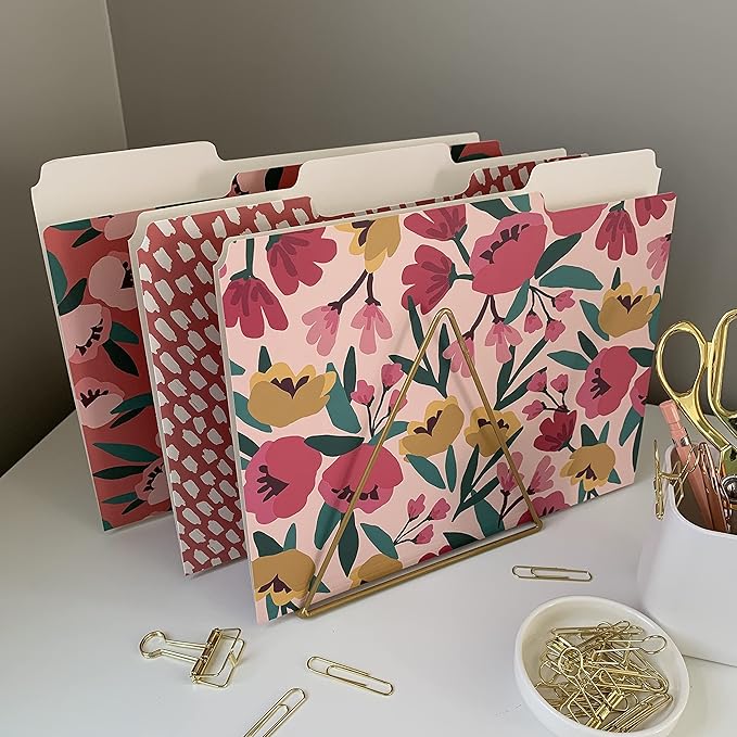 Cute File Folders, Set of 24 3-Tab Letter Size Decorative File Folders Boho Colored Manilla 8.5 x 11 Filing – Pretty Designer Home Office School Supplies (Blossom)