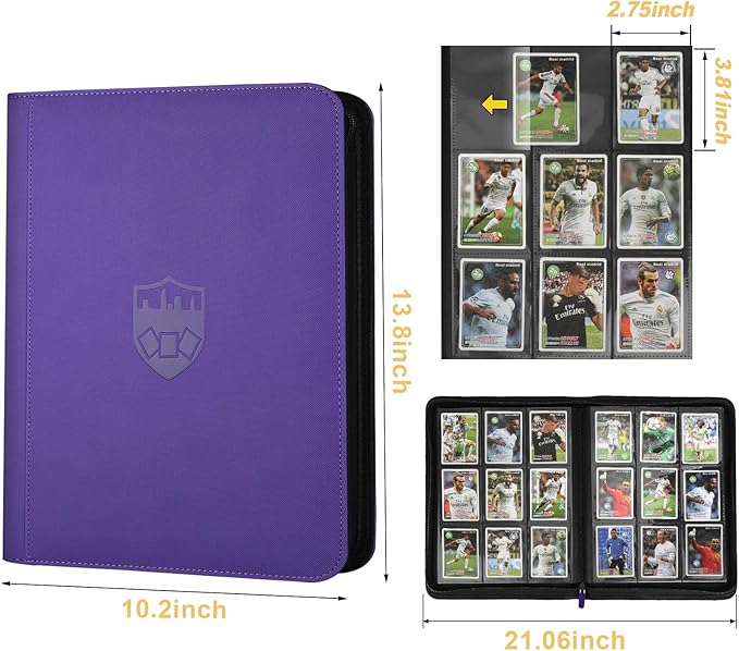 Trading Card Binder 9 Pocket, GERMUN PU Cover Card Binder for 360 Cards, Premium Trading Card Holder Folders, Double Sided Pocket Card Album for MTG, TCG (Purple)
