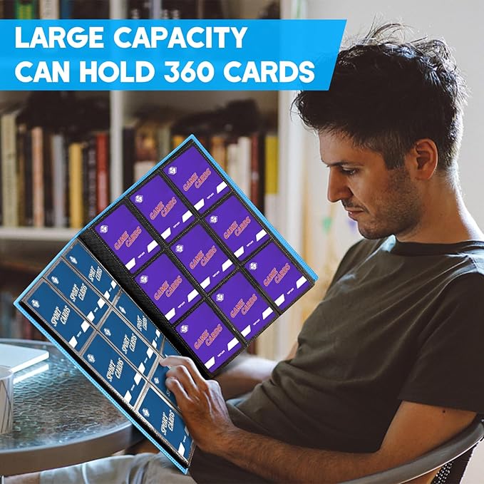 Trading Card Binder, Card Binder Album Folder Book Fit for MTG Baseball Football Sports Cards, Easy to Use Card Collection Binder (Sky Blue, 360 Pockets)