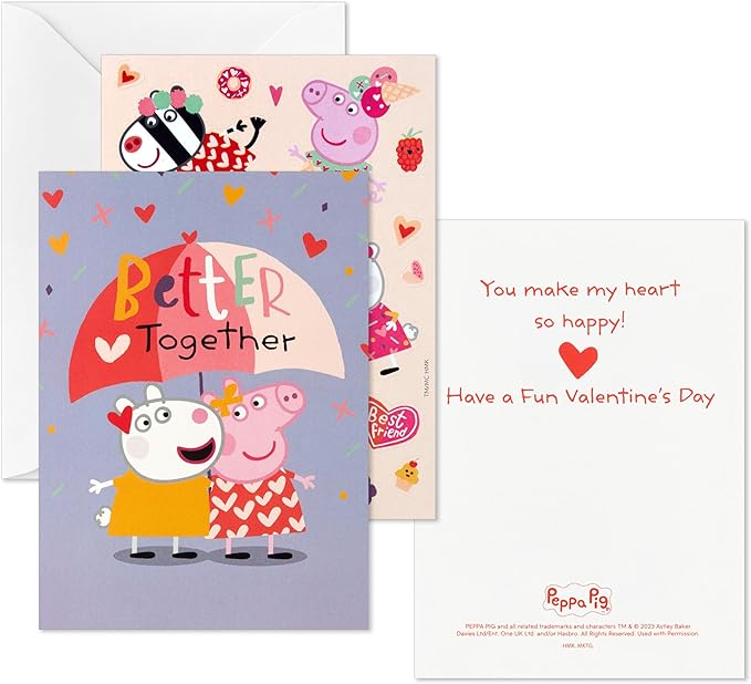 Hallmark Peppa Pig Valentines Day Cards and Stickers for Kids School (24 Classroom Valentines with Envelopes)