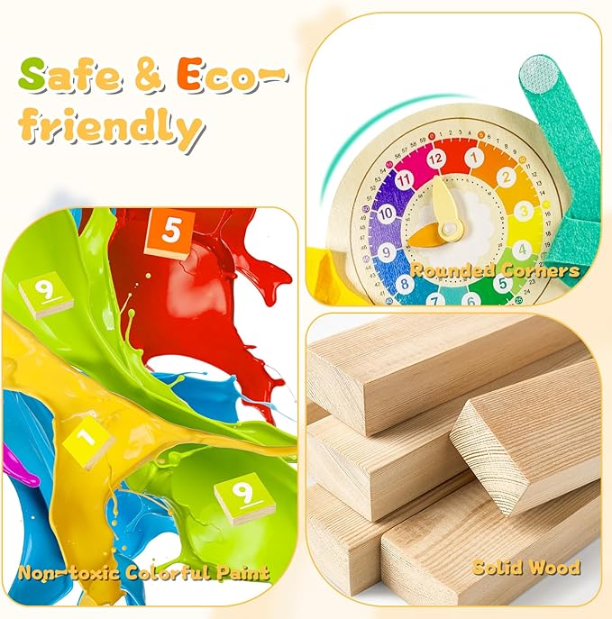 Toddler Learning Toys 3-5, Educational Games with Visual Timer for Kids 5-7, Montessori Number Counting Toys, Math Manipulatives, Preschool Kindergarten School Supplies, Birthday Gifts for 2 3 4 5 6 7