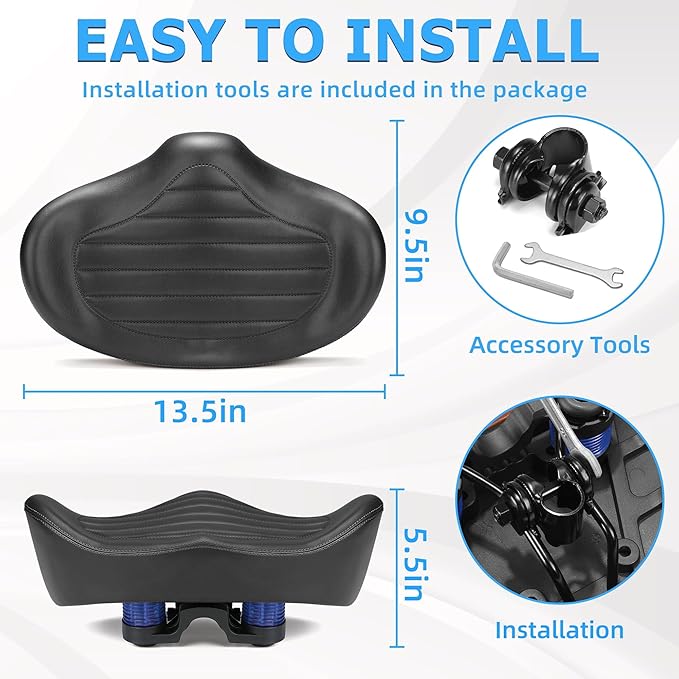 Noseless Oversized Bike Seat for Men Women Comfort, Extra Wide Padded Bicycle Seat Cushion, Large Comfortable Bike Saddle for Peloton, Stationary Exercise Bike, Beach Cruiser, City Bike, Ebike