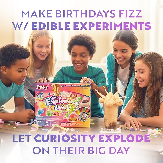Playz Edible Exploding Candy Making Science Kit for Kids Ages 8-12 Years Old - Food Science Chemistry Kid Science Kit with 29 Experiments, Educational Science Kits for Boy & Girls