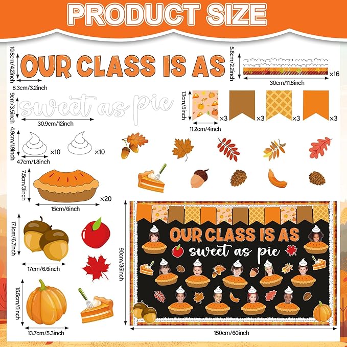 Fall Bulletin Board Decorations Set Thanksgiving Pie Paper Cutouts Autumn DIY Photo Craft for Classroom Holiday School Home Office Wall Decor