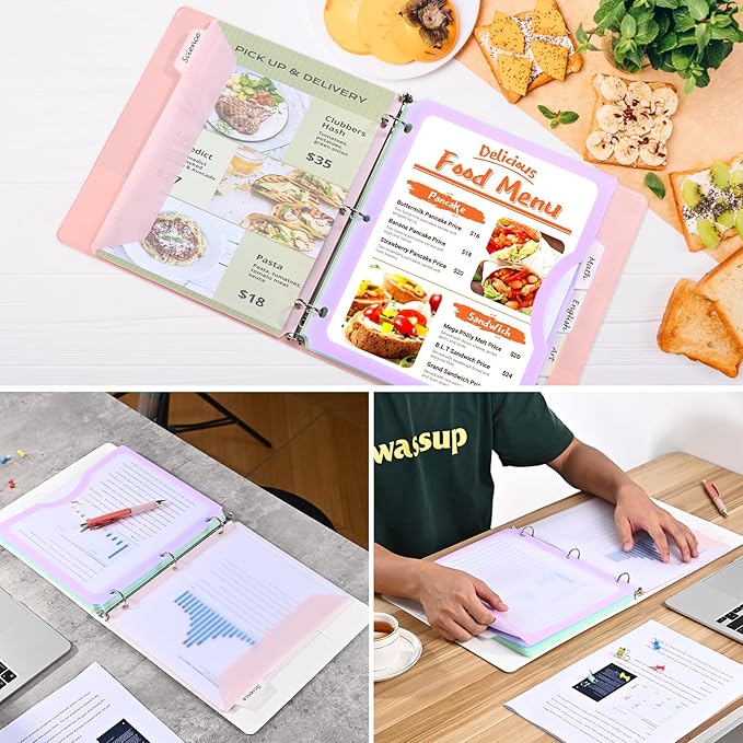 15 Counts Dividers with One Full Pocket, 5-Tab Binder Dividers for 3 Ring Binder, Recipe Binder Dividers for US Letter Size 8.5 x 11', Index Dividers for Back to School, Pastel Color (3)