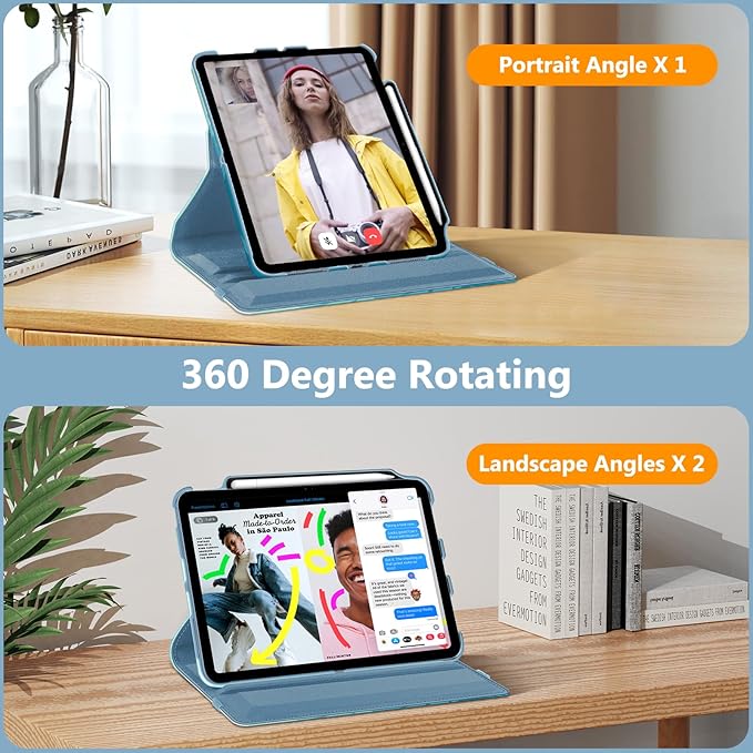 Fintie Rotating Case for iPad (A16) 11th Generation 11 Inch (2025), iPad 10th Generation 10.9 Inch (2022) - [Built-in Pencil Holder] 360 Degree Rotating Protective Stand Cover, Blue Ocean