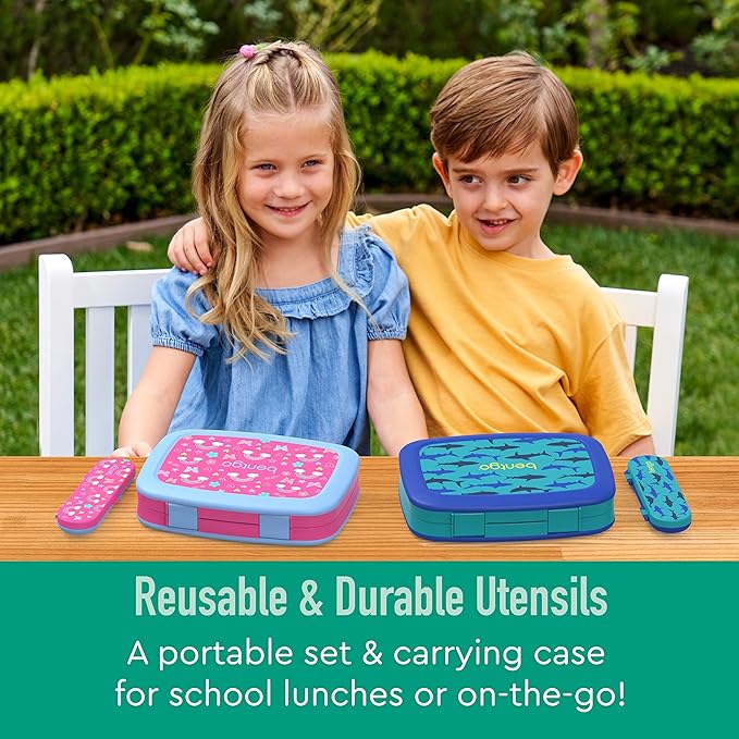Bentgo® Kids Prints 5-Compartment Bento-Style Kids Lunch Box Set with Reusable Plastic Utensils (Tropical)