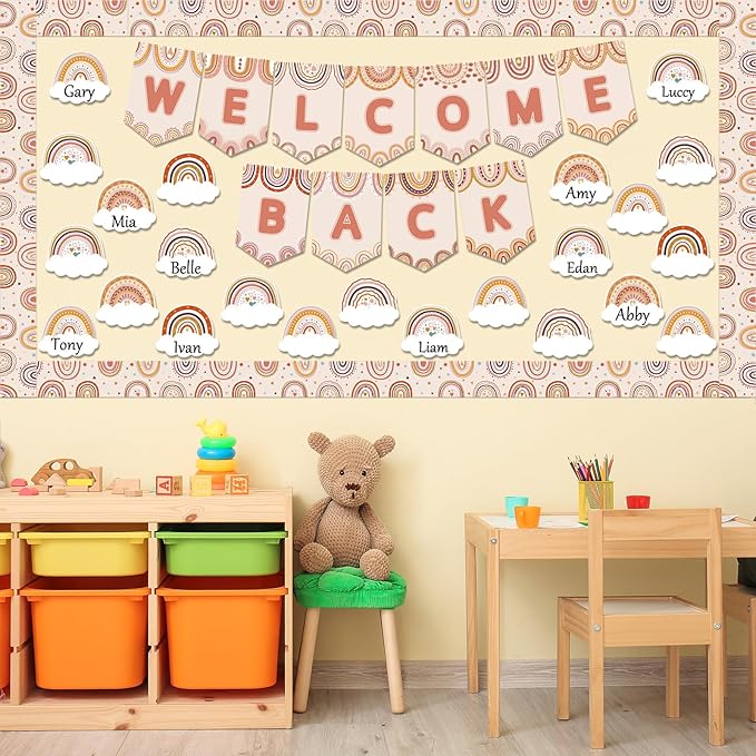 Boho Rainbow Welcome Bulletin Board Decoration Set Welcome Back to School Bulletin Board Cutouts for Party School Classroom Door Bulletin Board Border Craft Home Wall(Boho Rainbow)