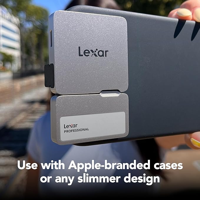 Lexar 1TB Professional Go Portable SSD w/Hub, Supports Apple 4K 60fps ProRes, Up to 1050MB/s, USB 3.2, Rugged, IP65, Ultracompact, Compatible w/iPhone 15/16 (Not 17), External SSD (LSL400S001T-RNSNU)