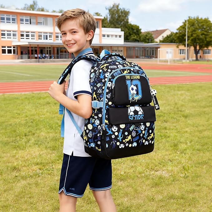 Makukke Kids Backpack for School Boys, 15.6" Soccer Backpack with Lunch Box & Pencil Case, Bookbag For Elementary, Middle School
