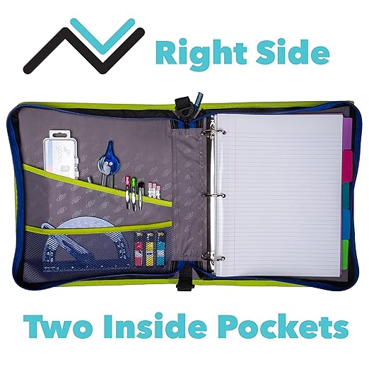 Case-it The Z Shape Zipper Binder - Two Binders in One - Double Sided 1.5 Inch D-Ring - Multiple Pockets - 500 Page Capacity - Comes with Shoulder Strap, Blue and Yellow Z-176