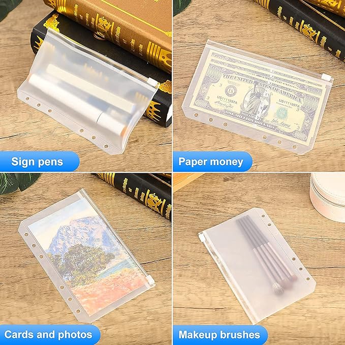 30pcs A7 Mini Binder Pocket Clear Budget Planner Inserts Zipper Pouch Bulk Binder Organizer Cash Envelopes for Budgeting Waterproof PVC Loose Leaf Bags Card Sleeves for 6 Ring Notebook