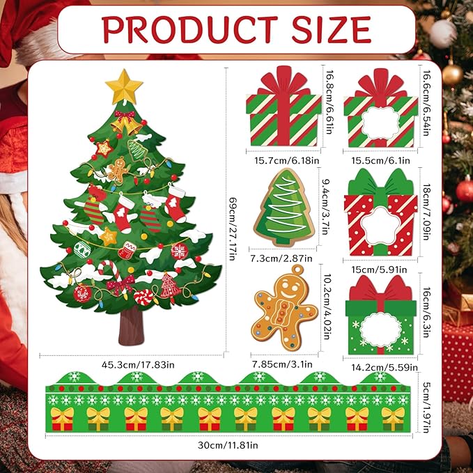 Christmas Bulletin Board Decorations - Christmas Tree Classroom Decorations Set Xmas Gift Box Paper Cutouts Bulletin Board Decor School Chalkboard Office Wall Decor Supplies
