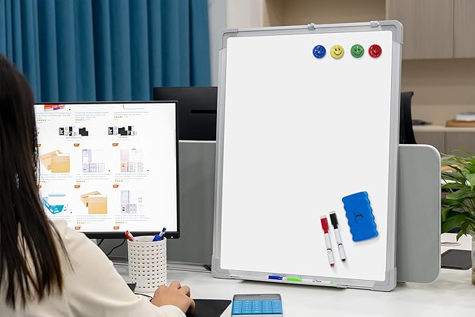 Whiteboard Set - Dry Erase Board 18 x 24 in with 1 Magnetic Dry Eraser, 4 Drywipe Markers and 4 Magnets - Small White Hanging Message Scoreboard for Home and Office (18x24 in)