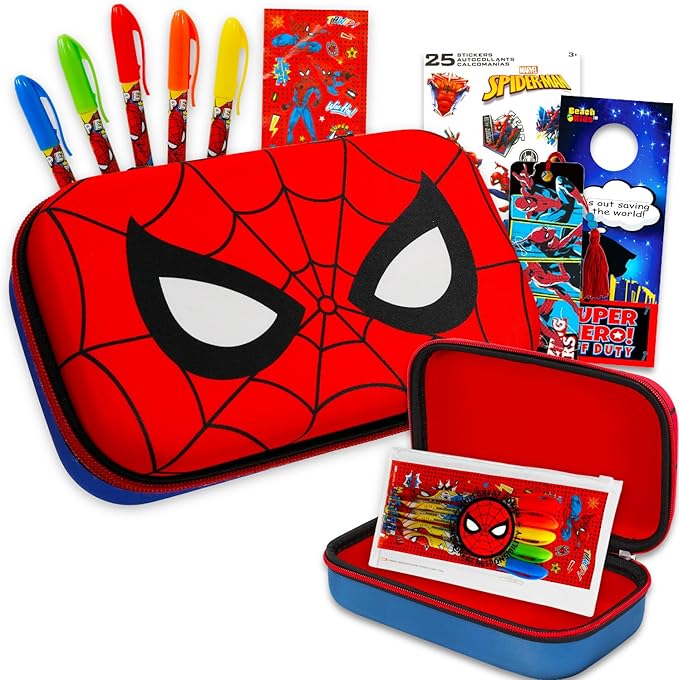 Spiderman Pencil Box Set - Marvel School Supplies Bundle with Spider-Man Pencil Case, Pens, Bookmark, Stickers, More | Spiderman Stationery Set for Kids, Boys, Toddlers
