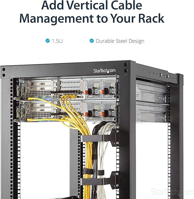 StarTech 1.5U Multi-Directional Vertical 2.4 x 3.9in (6 x 10cm) Server Rack Cable Management D-Ring Hook; Network Rack-Mount Cord Organizer; Cable Manager for 19" and 10" Cabinets