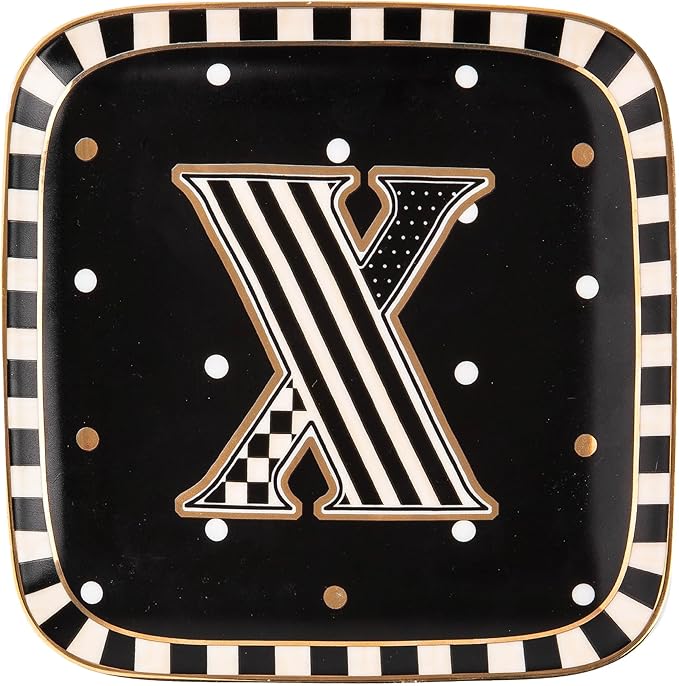 MACKENZIE-CHILDS Monogram Dish, Decorative Ceramic Letter Plate, 5 3/4" Square, X