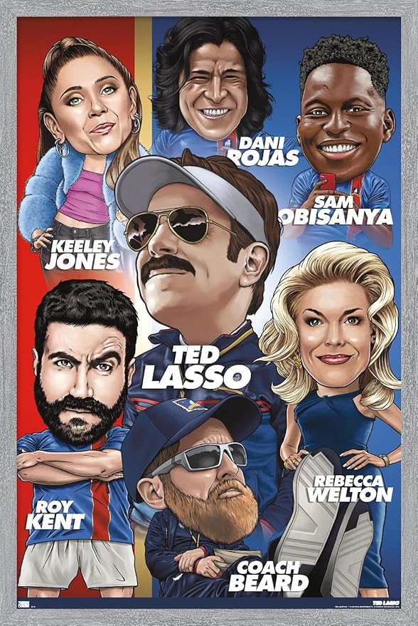 Ted Lasso - Character Grid Wall Poster, 22.4L" x 14.7W", Gray Framed Version
