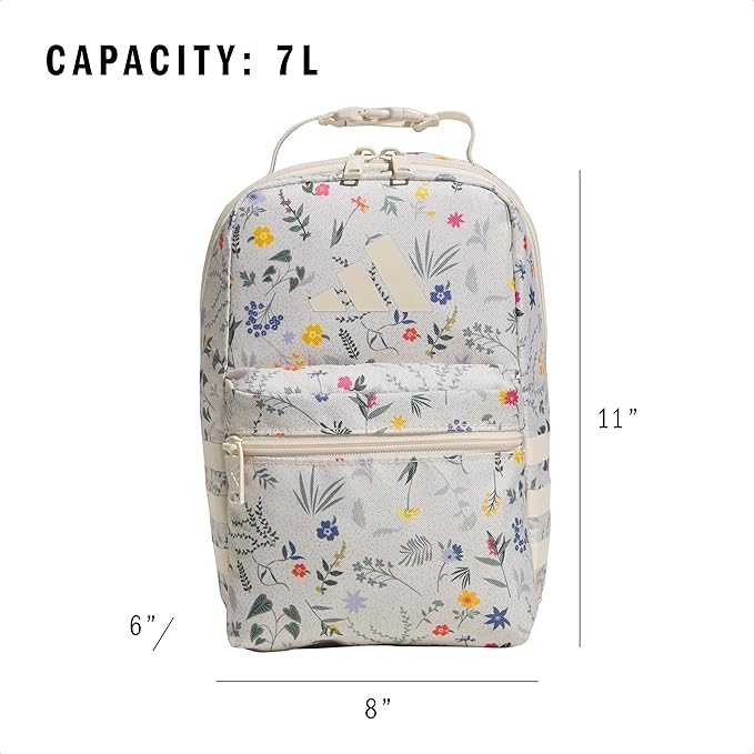 adidas Santiago Lunch Bag Cooler for Women and Men, Insulated Food Container Box with Mesh Pocket, Meadow Floral Wonder White/Wonder White/3.0, One Size