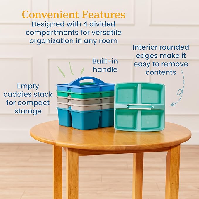 ECR4Kids 4-Compartment Medium Plastic Caddy, Multipurpose Organization, Contemporary, 6-Pack