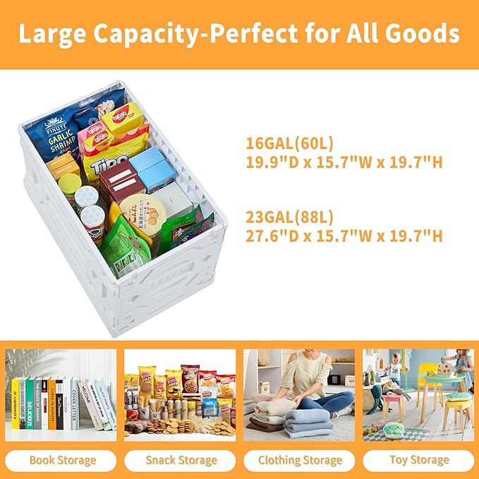 VECELO 23 GAL Large Capacity Foldable Utility Cart with Wheels - Heavy Duty Collapsible Rolling Cart for Shopping, Travel, Office & Home - Portable Luggage Cart with Telescoping Handle, White