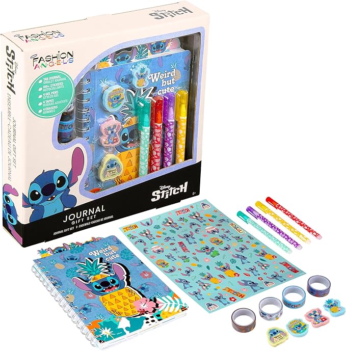 Fashion Angels Disney Stitch Journal Gift Set, Includes Journal, Stickers, Gel Pens, Erasers & Rolls of Tape, Ideal & Cute Stationery Set for Kids & Teens