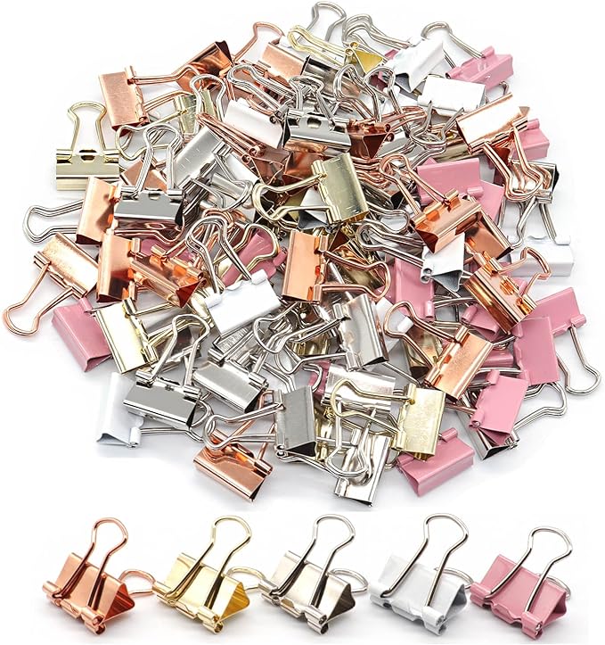 Mini Binder Clips, Paper Clip, Small Paper Clamps 15mm (5/8 inch), 100 Pack Micro Size Office Clips for Home School and Business (Multicolored)