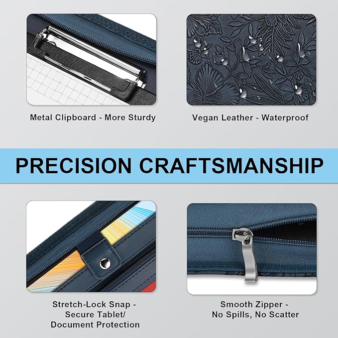 Eshow Portfolio Organizer - 3 Ring Binder with Zipper, Vegan Leather Business Padfolio Folder with Notepad Includes 5 Color Sheet Protectors for Documents Files for Men Women