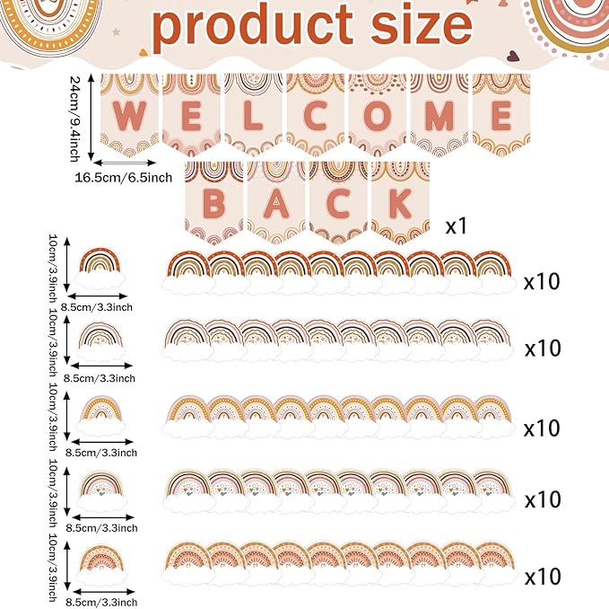 Boho Rainbow Welcome Bulletin Board Decoration Set Welcome Back to School Bulletin Board Cutouts for Party School Classroom Door Bulletin Board Border Craft Home Wall(Boho Rainbow)
